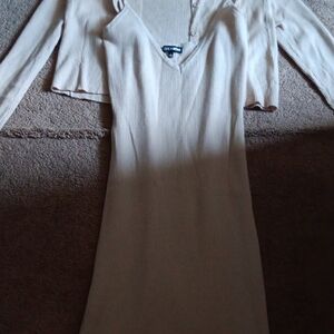 SHEIN Cream Long Sleeve V-Neck Sheath Dress